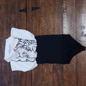 White and black ruffled body suit